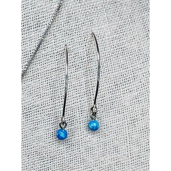 Silver 925 Simulated Fire Opal Snowflake 18" Necklace + Drop Earring Set Jewelry - Picture 5 of 16